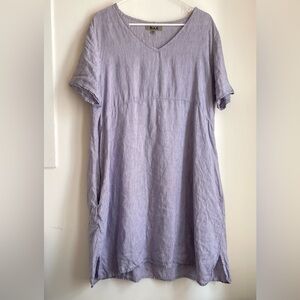 Flax Linen Oversized V-Neck Striped Dress